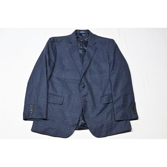 Stafford 44R Blue Check Soft Tweed Merino Wool Mens Blazer Sport Coat Jacket - Picture 1 of 12